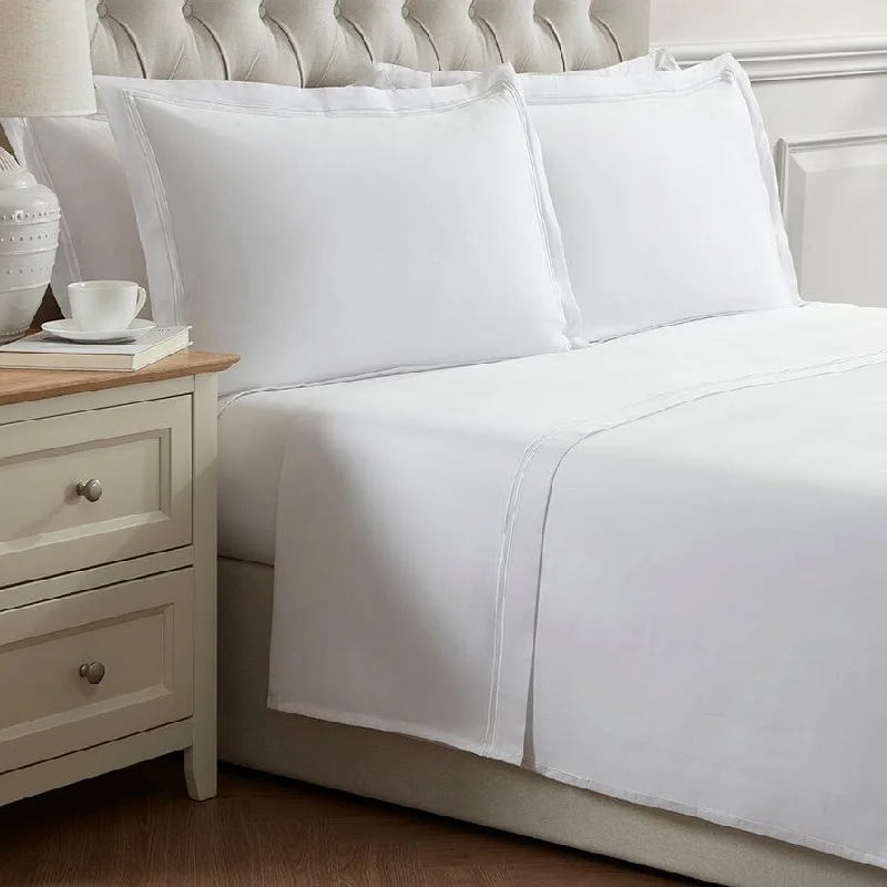 Expensive duvet covers with premium materials and artisanal craftsmanshipRegent Embroidered Flat Sheet - 400 Thread Count Sateen - White