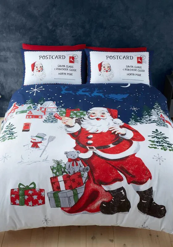 Minimalist - style duvet covers with clean lines and simple designsCatherine Lansfield Reversible Retro Father Christmas Duvet Cover Set, Navy