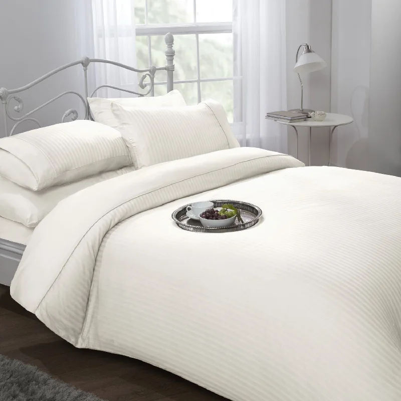 Ombre - colored duvet covers with a gradient effect for a trendy and unique styleCream Ritz 300 Thread Count 100% Cotton Satin Stripe Duvet Set