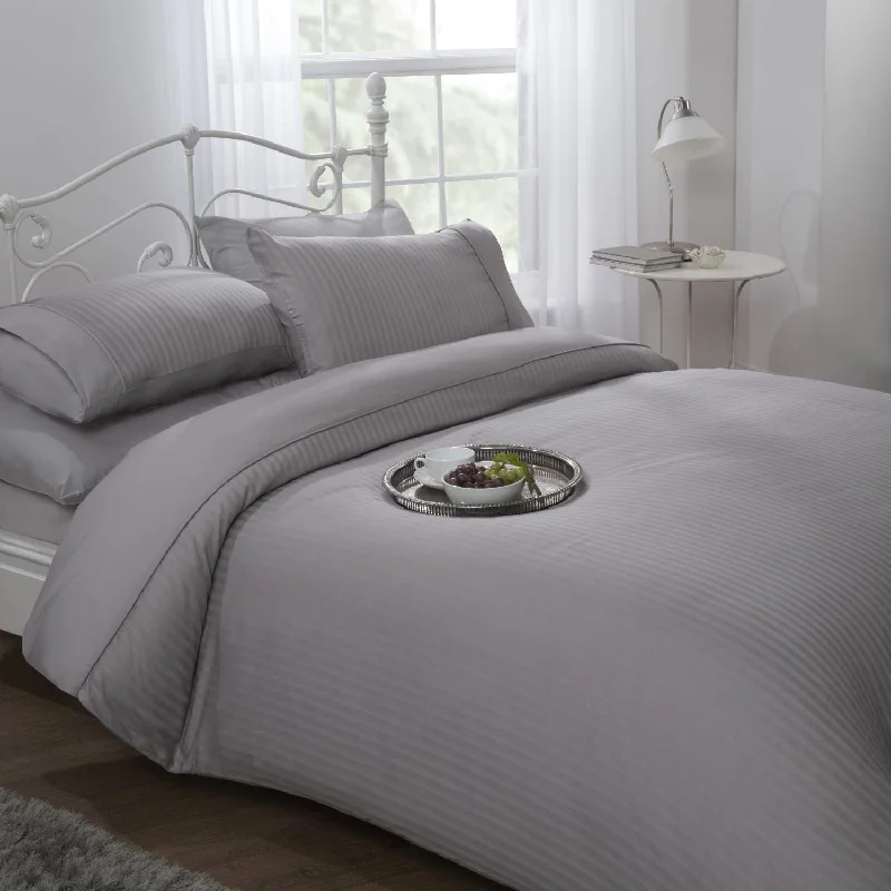 Egyptian cotton duvet covers for a luxurious and soft feelSilver Ritz 300 Thread Count 100% Cotton Satin Stripe Duvet Set