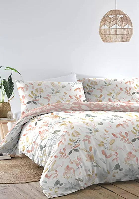 King - size duvet covers to fit large king - sized beds perfectlyAppletree Saffron Floral Duvet Set, Dusky Pink