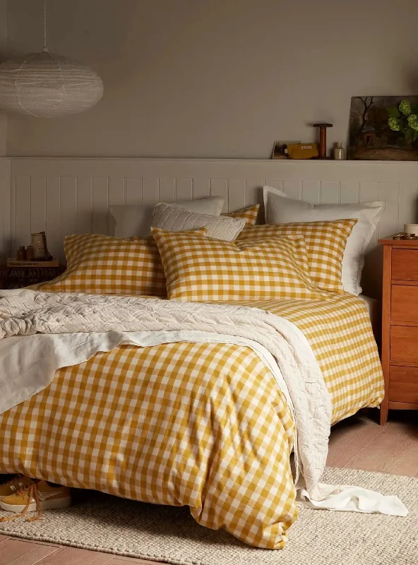 Queen - size duvet covers for standard queen - sized mattressesSaffron Gilbert Gingham Brushed 100% Organic Cotton Bed Linen