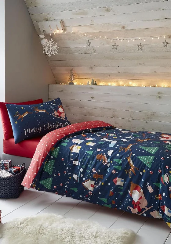 Bamboo - derived duvet covers with antibacterial and moisture - wicking propertiesCatherine Lansfield Santas Christmas Wonderland, Glow in The Dark Duvet Cover Set, Navy