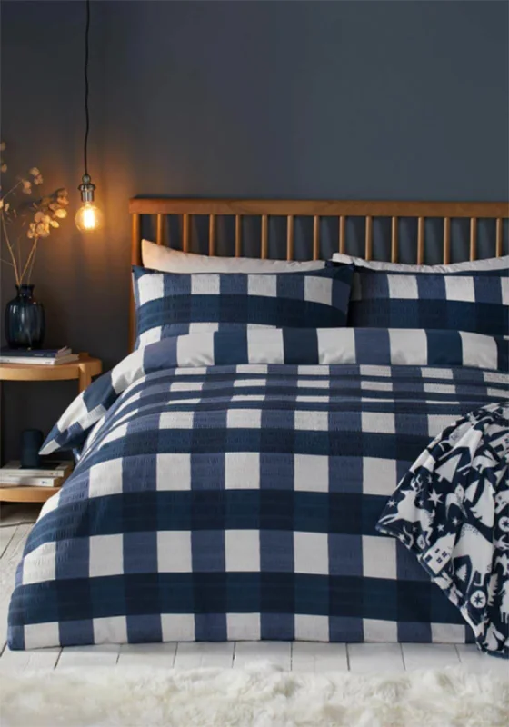 Embroidered duvet covers with intricate needlework for a luxurious touchFusion Seersucker Gingham Check Duvet Cover Set, Navy