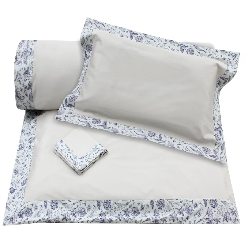 Tie - closure duvet covers with fabric ties for a more decorative and adjustable optionSilver Florals Duvet + Pillowcases (600 TC)