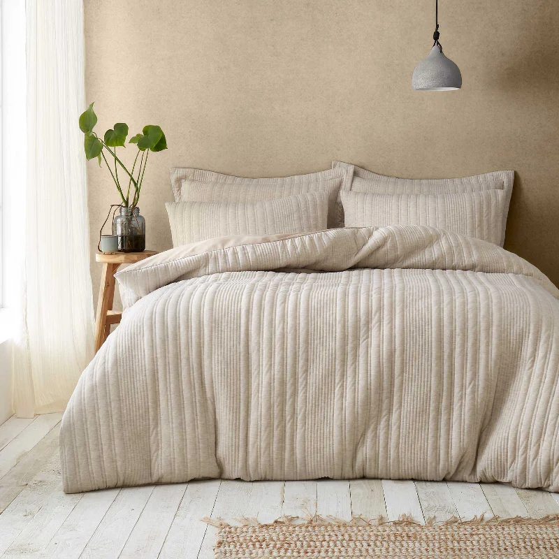 Dry - clean - only duvet covers with high - end materials and delicate designsTamba Jersey Stripe Duvet Cover Set Natural