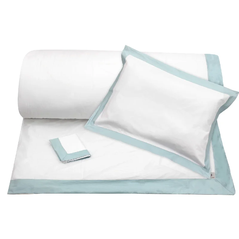 Minimalist - style duvet covers with clean lines and simple designsWhite Duvet with Light Blue Border + Pillowcases