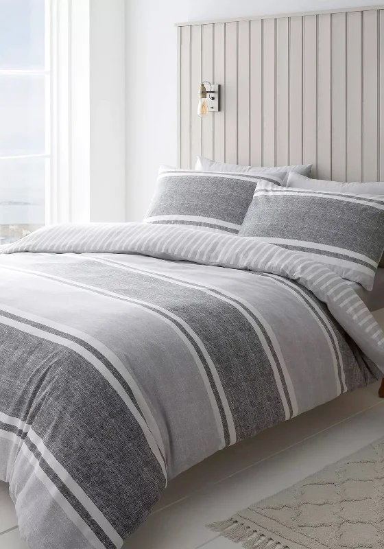 Minimalist - style duvet covers with clean lines and simple designsCatherine Lansfield Textured Banded Stripe Duvet Set, Grey