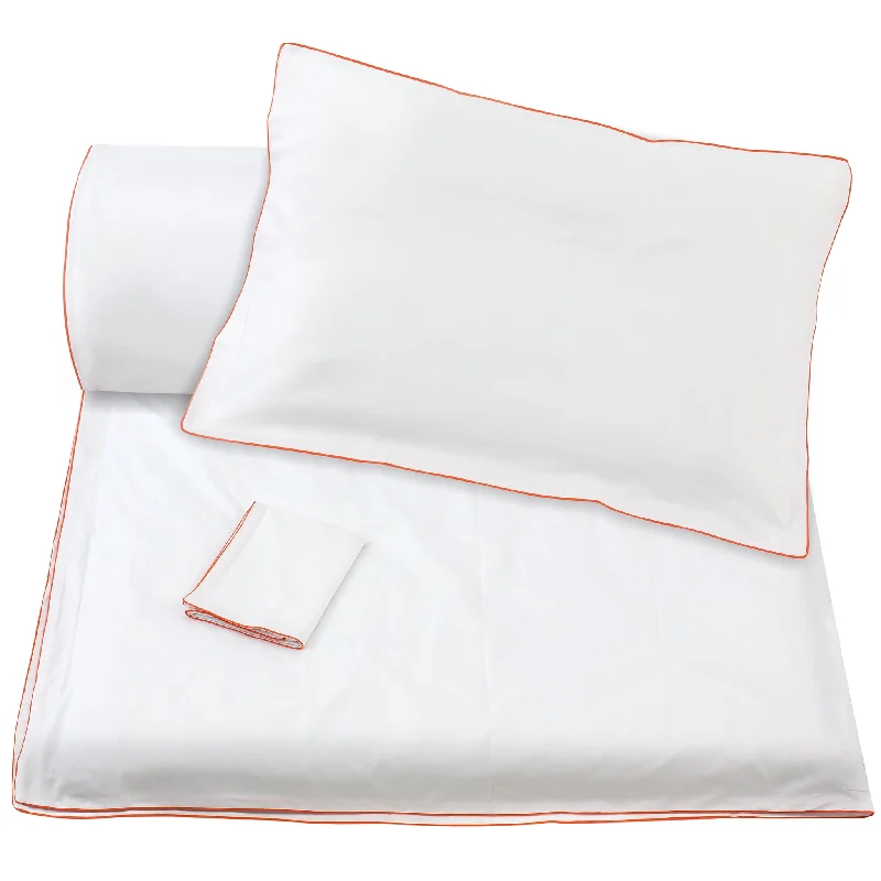 Linen duvet covers with a natural texture and breathabilityWhite/Orange Piping Duvet  + Pillowcases (600 TC)