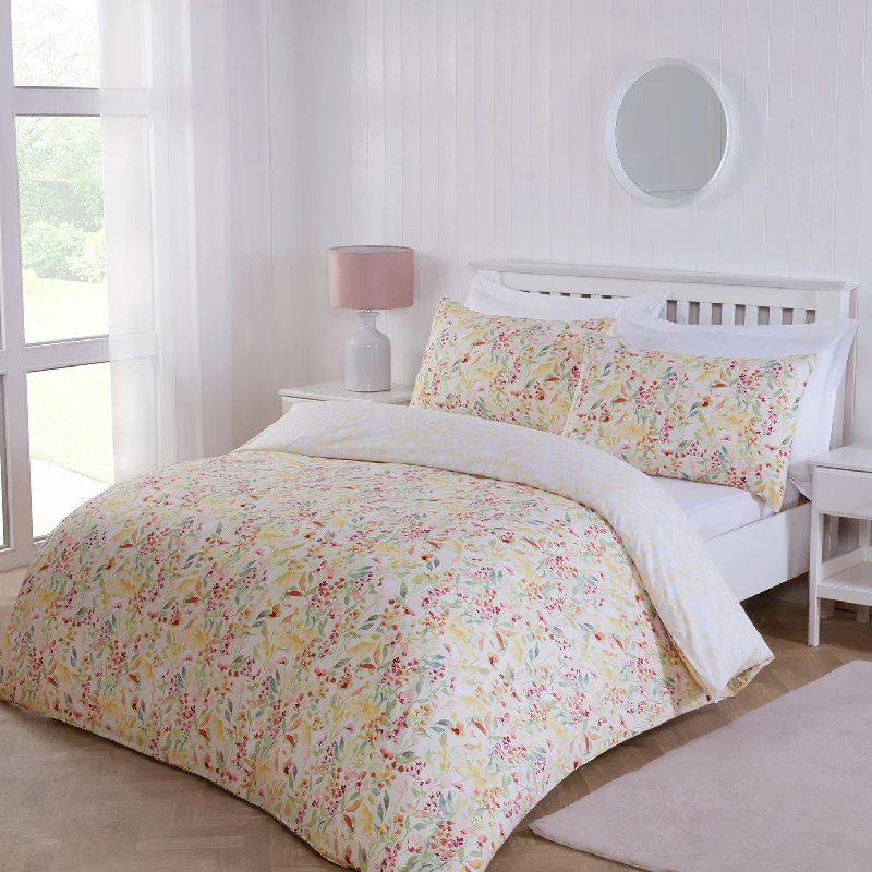 Budget - friendly duvet covers for first - time homebuyers or studentsWildflower Lemon Reversible Super Soft Duvet Set