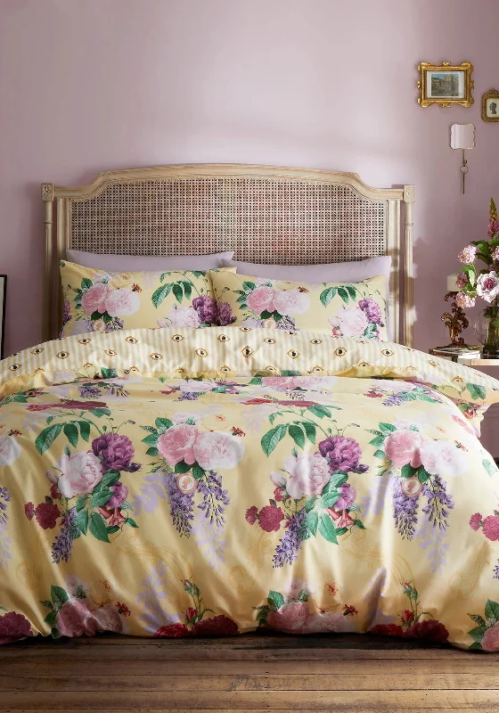 Duvet covers that work well with memory - foam mattresses for added comfortBridgerton by Catherine Lansfield Wisteria Bouquet Duvet Cover Set, Yellow