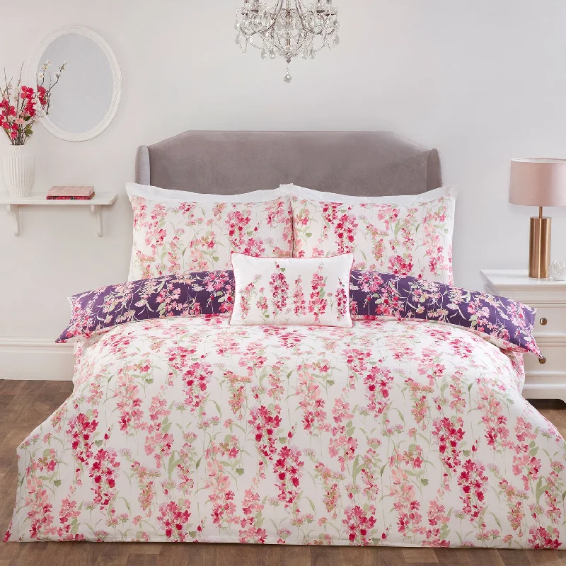 Organic cotton duvet covers for a chemical - free and eco - friendly optionWisteria Pink Floral Reversible Duvet Set