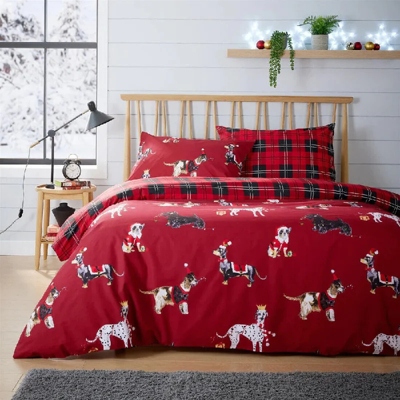 Organic cotton duvet covers for a chemical - free and eco - friendly optionXmas Duvet Quilt Cover Dogs Christmas Kids Bedding Set Single Double King