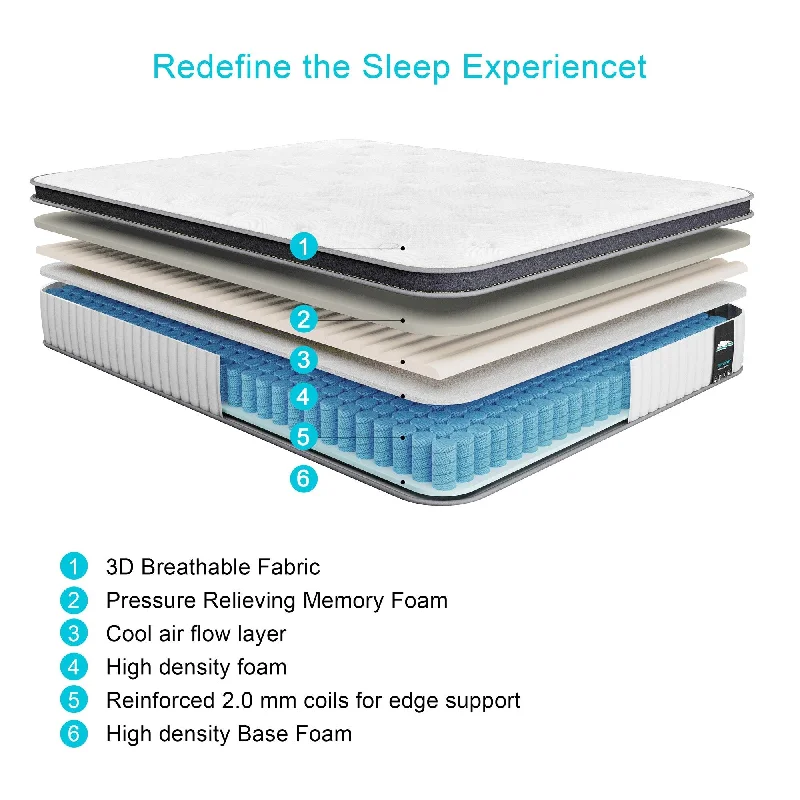 Gel - infused memory foam mattresses for cooler sleep10 Inch Memory Foam and Pocket Spring Hybrid Euro Top Mattress, Mattress in a Box