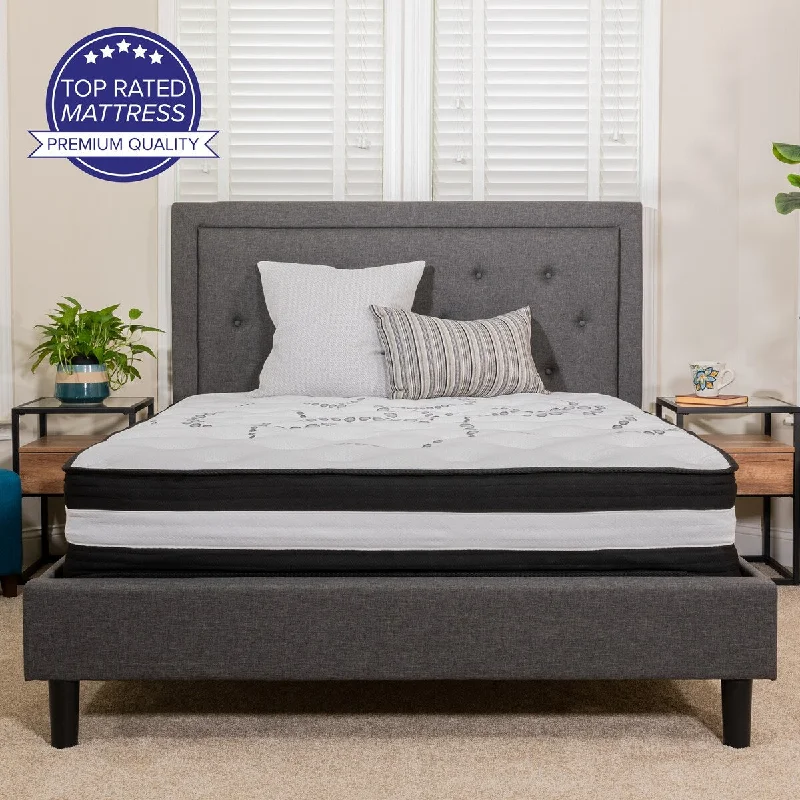 Natural latex and organic cotton blend mattresses12" Foam and Pocket Spring Mattress, Mattress in a Box - Premium Mattress - White