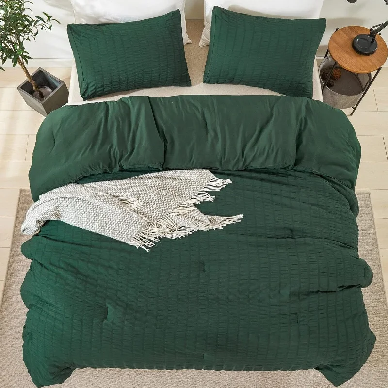 Wool - filled comforters with natural moisture - wicking and temperature - regulating features3 Pieces Bedding Comforter Sets (1 Seersucker Textured Comforter & 2 Pillowcases)