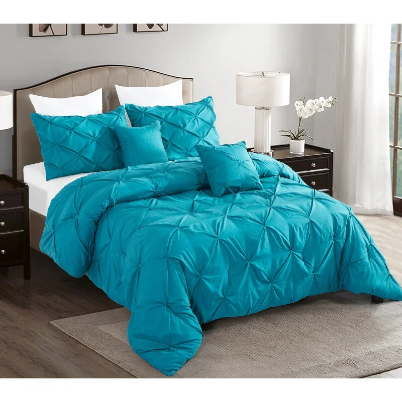 Cotton - filled comforters for a breathable and natural sleep experience5 pc Pintuck Full/Queen Comforter 92x92 2 Shams 2 Throw Pillows Teal