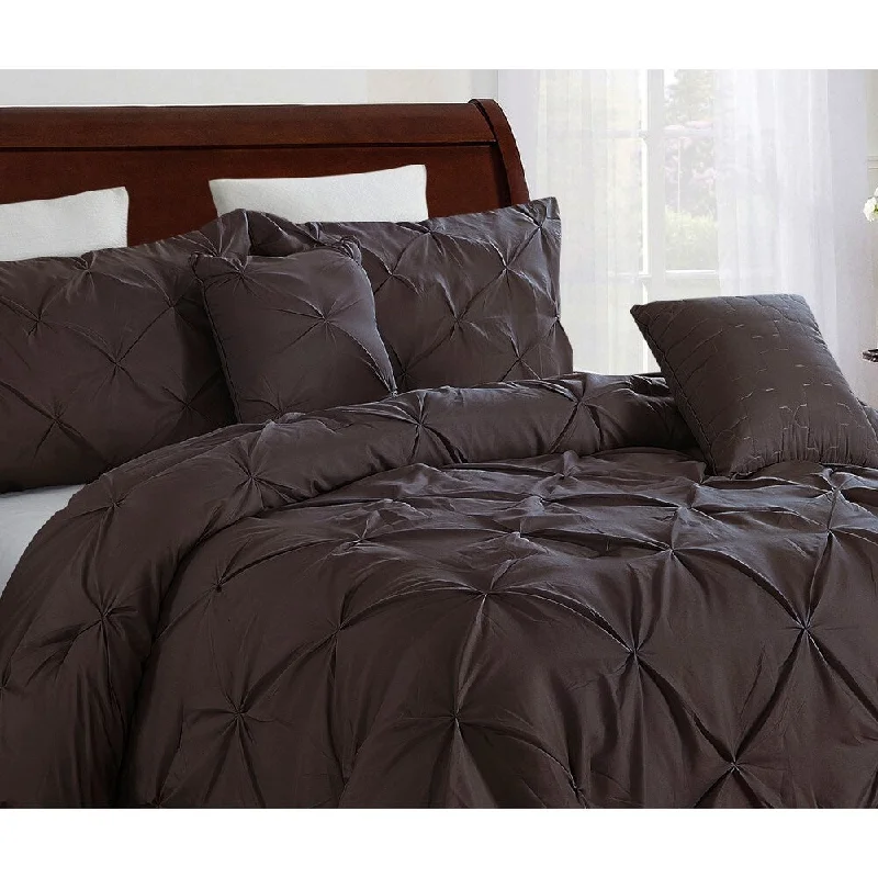 Duck down comforters with a softer feel and good warmth retention5 piece Pintuck Full/Queen Comforter Set, Chocolate