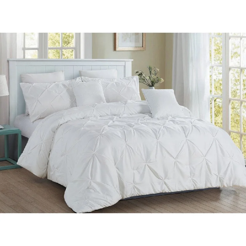 Full - size comforters suitable for full - sized beds in guest rooms or small bedrooms5 piece Pintuck Full/Queen Comforter Set, Ivory