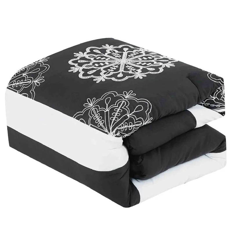 Goose down comforters known for their superior quality and insulation7 Piece Black White Striped Comforter Set Embroidery Soft Bedding