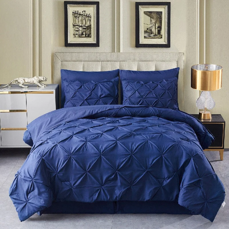 Silk - filled comforters for a luxurious and smooth touch8 Pcs Pintuck Pinch Pleated Bed in A Bag Comforter Set in Queen Size