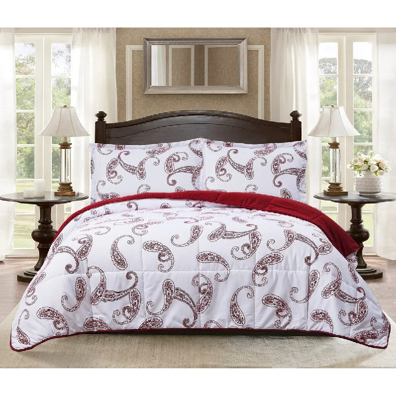 Down - filled comforters for supreme warmth and lightnessAll Seasons Goose Down Alternative Paisley Print 3 Piece Full/Queen Comforter and 2 Sham Set 92"x92" Burgundy