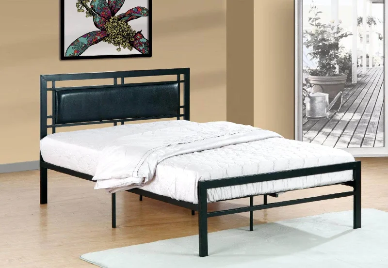 Queen - size mattresses for couples and standard bedroomsBlack Metal Bed With A Padded Headboard