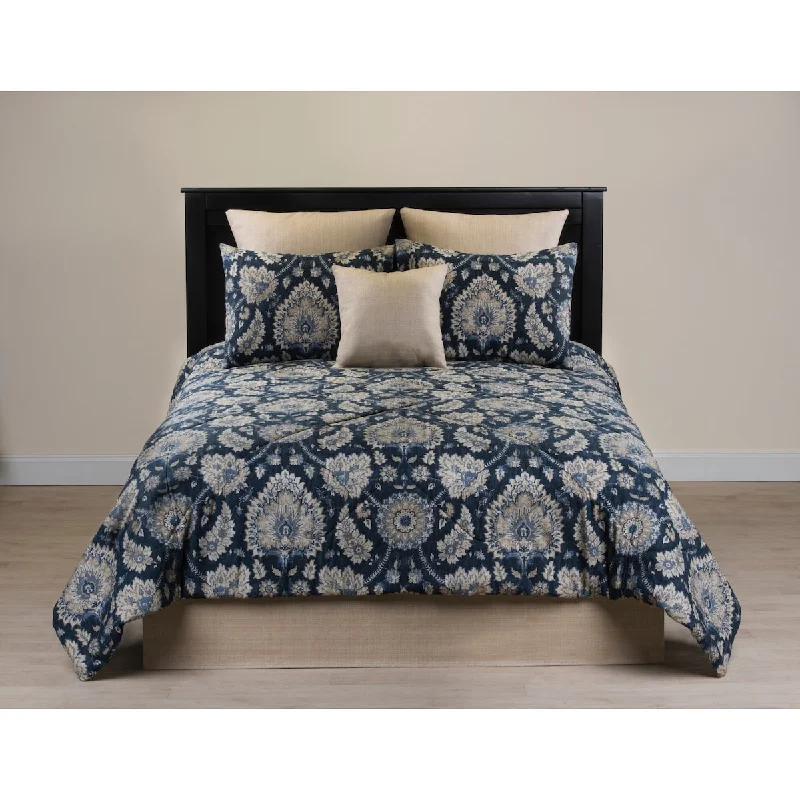 Latex - filled comforters with a bouncy texture and good supportCastleford denim medallion damask comforter set