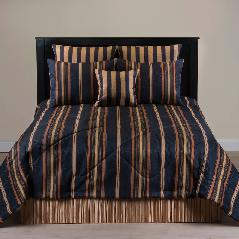 Down - filled comforters for supreme warmth and lightnessCordoba stripe dark navy comforter set