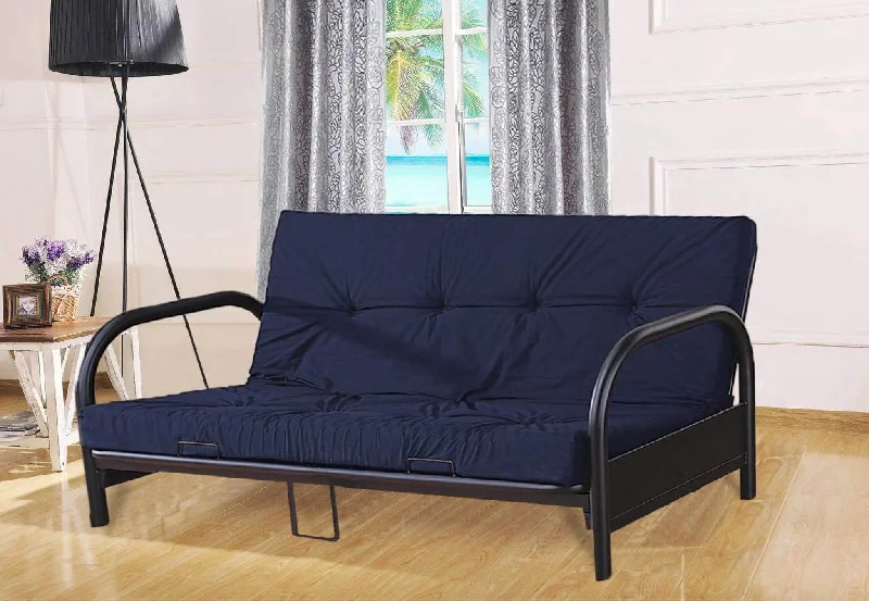 Latex mattresses with natural bounce and breathabilityFabric Shown Blue Black Metal Futon