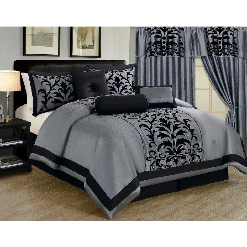 Down - filled comforters for supreme warmth and lightnessFaux Silk Luxury Embroidered Damask 7-piece Comforter Collection