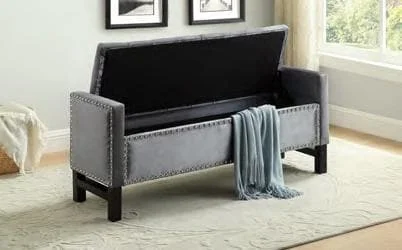 Polyester - foam mattresses for budget - friendly optionsGrey Velvet Storage Bench with Chrome Nailhead