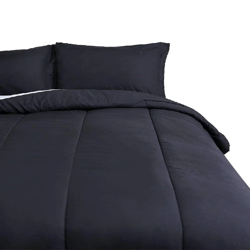 Down - filled comforters for supreme warmth and lightnessHoneymoon Queen Comforter Set Reversible 3PC, Black and Grey