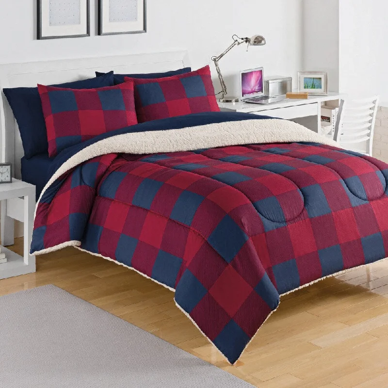 Duck down comforters with a softer feel and good warmth retentionIZOD Buffalo Plaid Sherpa Comforter 3 Piece Set