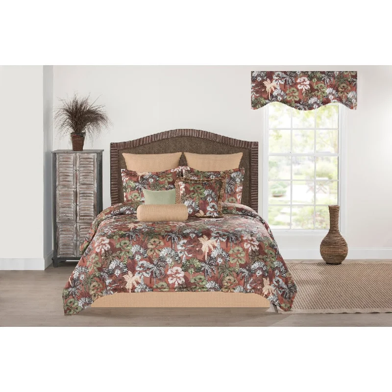 Queen - size comforters for standard queen - sized mattressesLa Palma green palm leaves on a terracotta ground comforter set