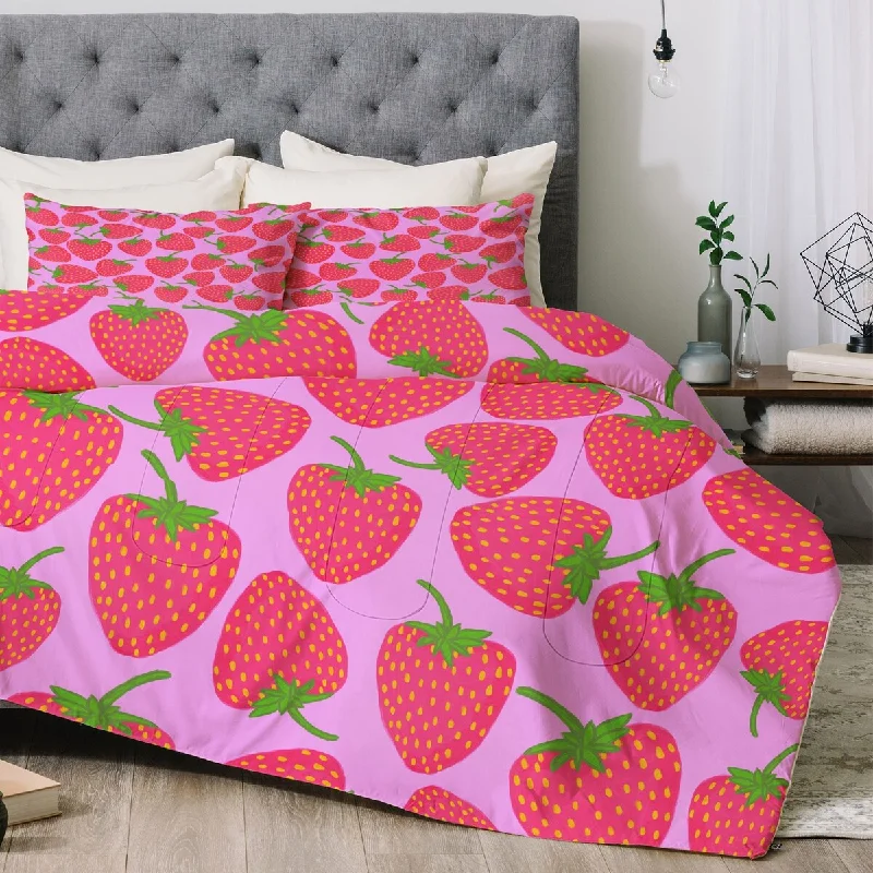 Microfiber - filled comforters that are lightweight and easy to care forLisa Argyropoulos Strawberry Sweet in Lavender Made to Order Comforter Set