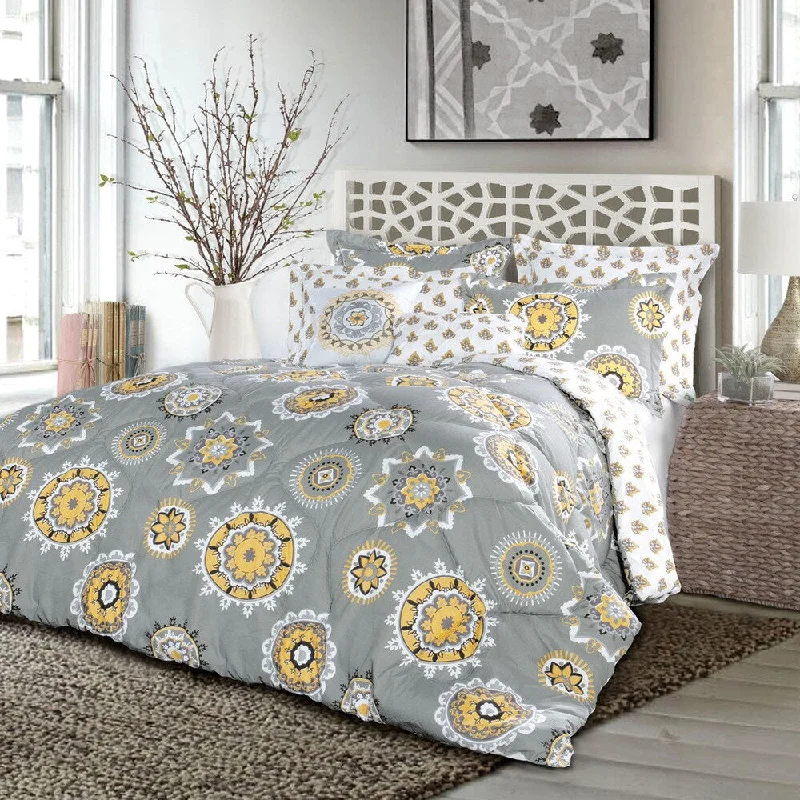 Bamboo - fiber - filled comforters with antibacterial and breathable qualitiesLush Decor Adrianne Yellow and Grey 7-Piece Comforter Set