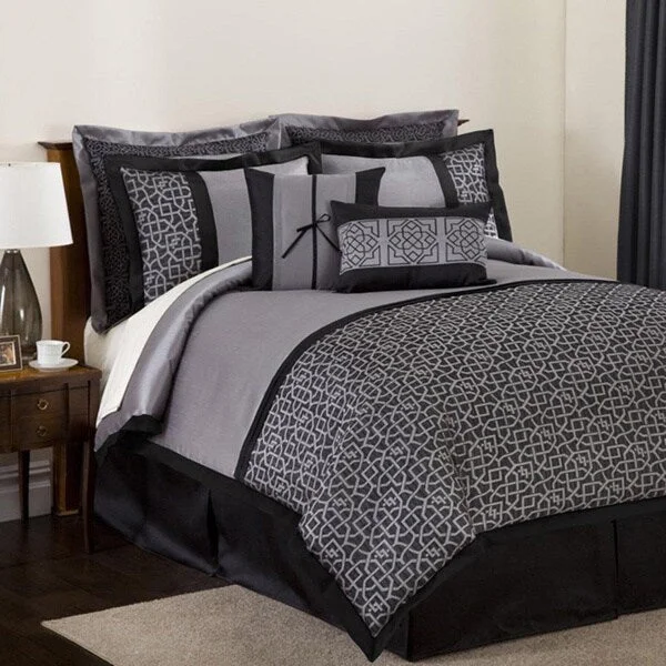 Silk - filled comforters for a luxurious and smooth touchLush Decor Black/ Silver Geometrica Gala 8-piece Comforter Set