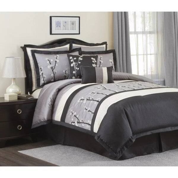 Synthetic - filled comforters like polyester for affordability and hypoallergenic propertiesLush Decor 'Cocoa Flower' Black/ Silver 8-Piece Full Size Comforter Set