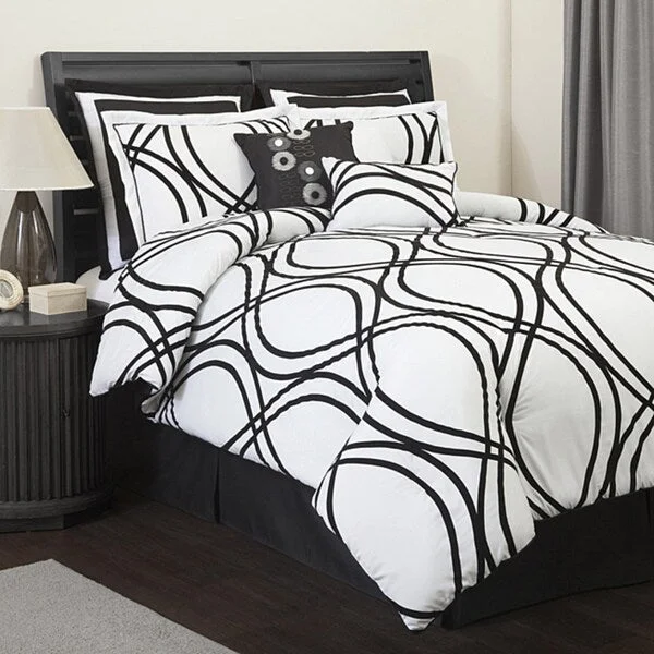 Duck down comforters with a softer feel and good warmth retentionLush Decor Dimension White/ Black 8-piece King-size Comforter Set