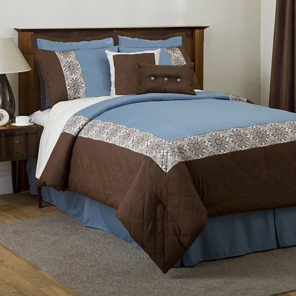 Latex - filled comforters with a bouncy texture and good supportLush Decor Lia Blue/ Brown 8-piece King-size Comforter Set