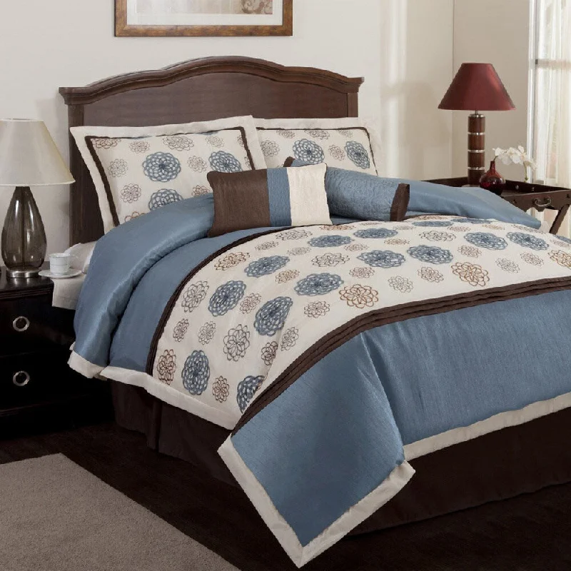 Full - size comforters suitable for full - sized beds in guest rooms or small bedroomsLush Decor Tender Blossom Blue 6-piece Comforter Set