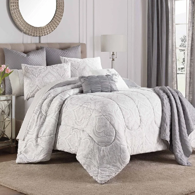 Bamboo - fiber - filled comforters with antibacterial and breathable qualitiesMartex Aria Gray 8-Piece Comforter Set