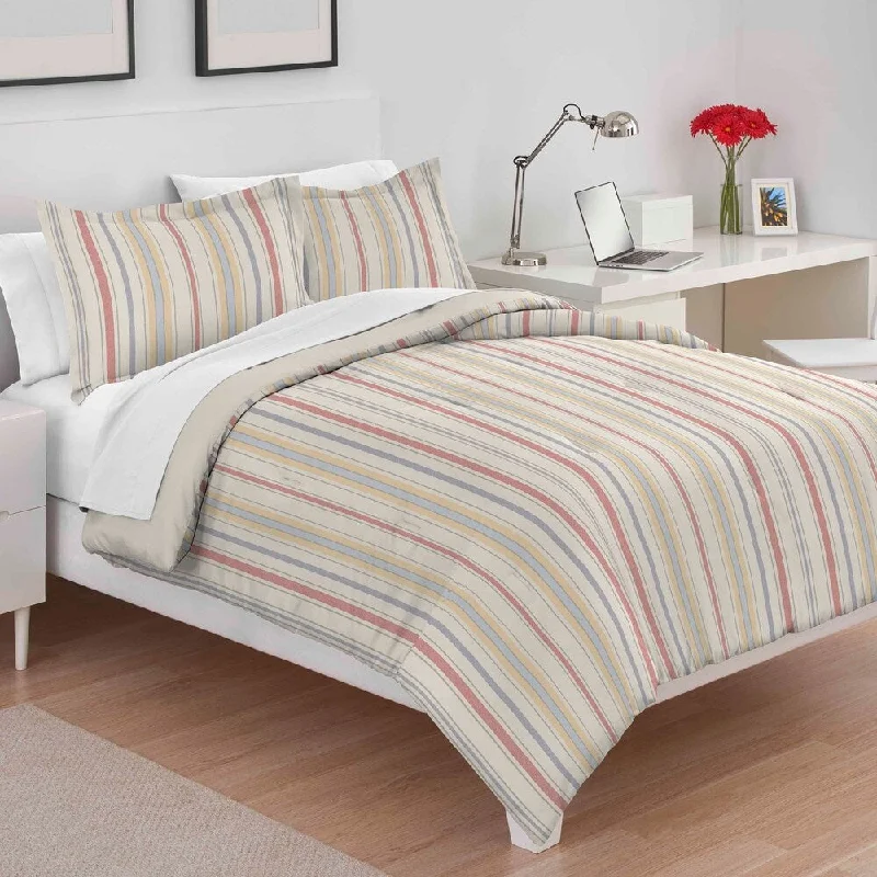 Latex - filled comforters with a bouncy texture and good supportMartex Sarah Stripe Tan Comforter Set