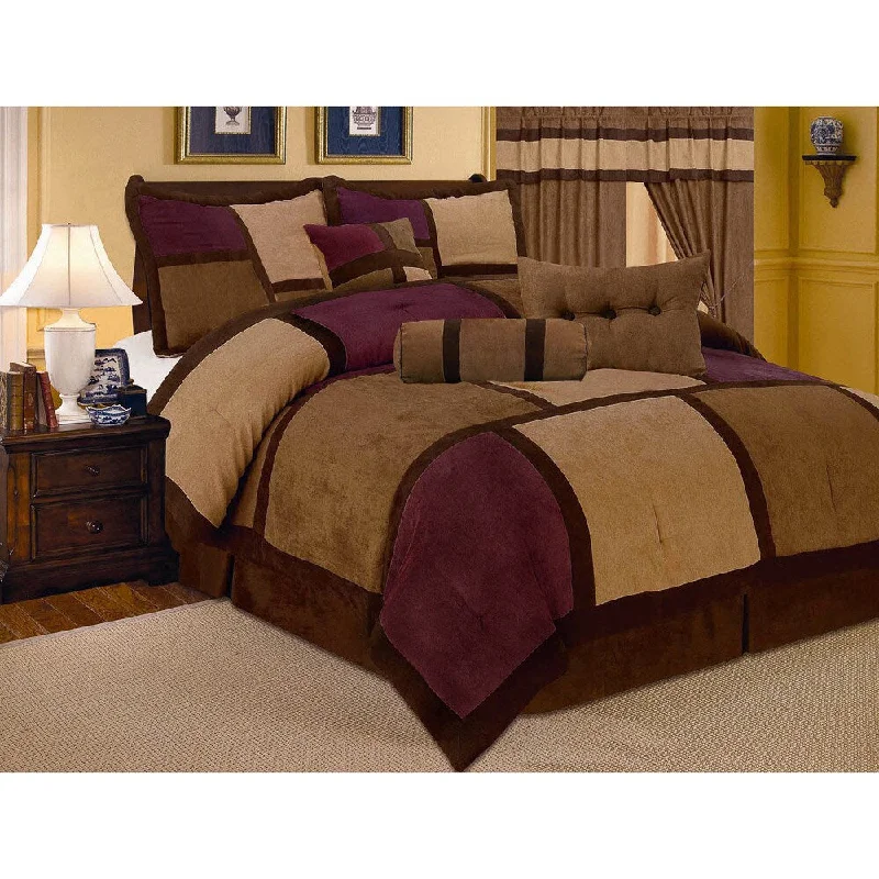 King - size comforters to fit large king - sized beds perfectlyModern Micro Suede Quilted Patchwork 7-piece Comforter Set