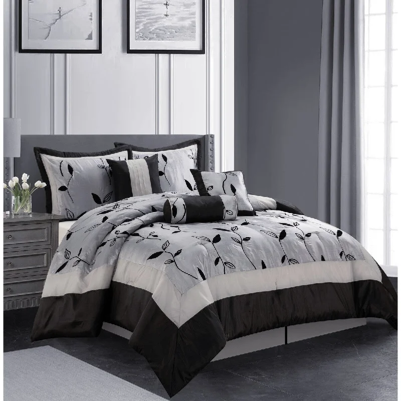 Synthetic - filled comforters like polyester for affordability and hypoallergenic propertiesNanshing Jolene 7 Piece Flocked Modern Leaves Comforter Set