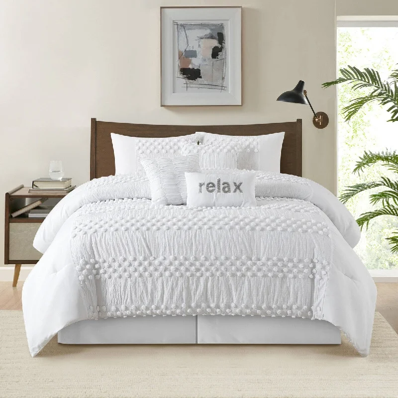 Down - filled comforters for supreme warmth and lightnessNanshing Lucille 7 Piece Boho Pom Poms Comforter Set