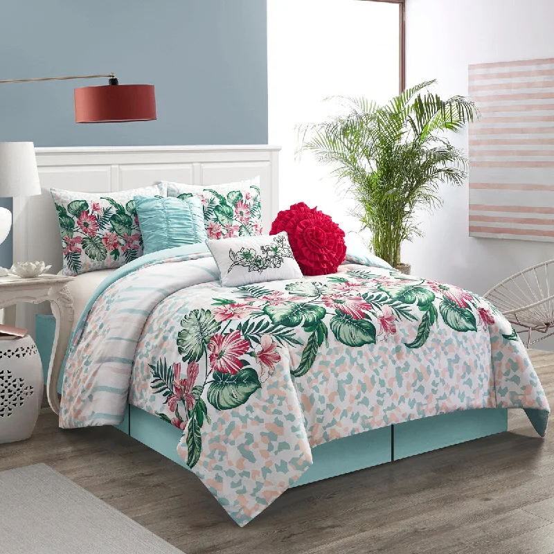 Microfiber - filled comforters that are lightweight and easy to care forNanshing Marlene 7-Piece Tropical Comforter Set