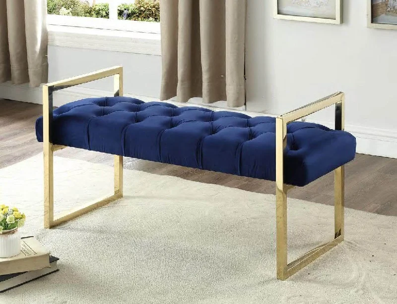 Gel - infused memory foam mattresses for cooler sleepNavy Blue Velvet Fabric Bench with Gold Legs