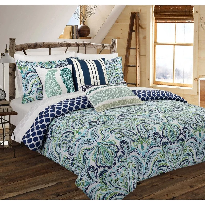 Cotton - filled comforters for a breathable and natural sleep experienceNouvelle Home Painterly Paisley Blue Cotton Reversible Comforter Set